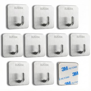 프레 다용도 초강력 접착식 스텐 304 무타공 고리형 후크, 10개