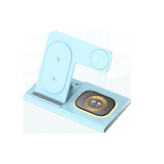 多功能無線充電座，手機/耳機/手錶三合一充電器，簡約設計，快速充電, 天藍色（蘋果版）, 1個