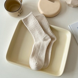 秋冬款加絨中筒襪 純色羊毛襪子 保暖女襪 D96010