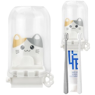 크리 에이 티브 만화 고양이 치약 압착기 세트 어린이 흡입 벽 게으른 치약 압착기 칫솔 홀더 치약 홀더 칫솔 홀더, 흰색, 1개