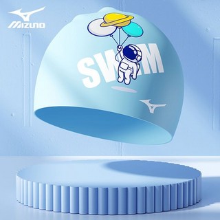 臺灣出貨兒童泳帽女款男女童布帽印花可愛硅膠遊泳帽舒適防水不勒頭, S04-宇航員藍, 1個