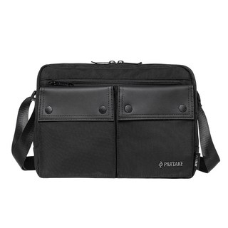 PARTAKE 男士斜背包 時尚簡約 輕巧耐磨 多隔層收納, 黑