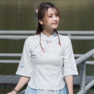 潮胖穿搭 大碼民國風改良漢服套裝 復古唐裝連衣裙兩件套 五四青年裝