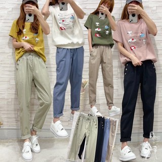 9137 休閒三釦哈倫褲 極棉舒適寬褲