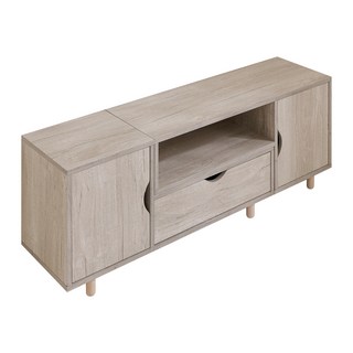 伸縮電視櫃 可調整電視櫃 客廳收納櫃 木質電視櫃 雙邊門櫃 抽屜收納 視聽櫃, 白橡木
