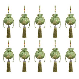 엘에이스 전통 설날 추석 미니 복주머니 파우치 소 기념품 선물, 그린 10개