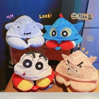 蠟筆小新u形枕 飛機枕 蠟筆小新小白帶帽護頸枕可愛卡通辦公室午睡頸枕飛機旅行枕U型枕 旅行枕 午睡枕
