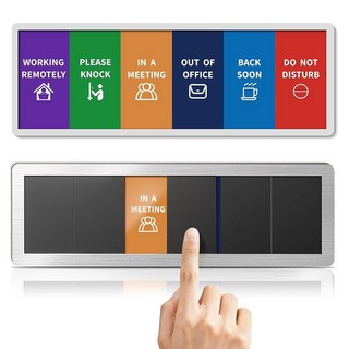 사무실 출입문 표지판 - 방해 금지 회의 중 부재중 원격 근무 곧 복귀 노크해 주세요 들어오세요 개인정보 보호 슬라이더 표지판 6가지 옵션 157043, 블랙 슬라이더 및 아이콘