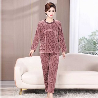 할머니 겨울 파자마 실내복 어르신 기모 제품 중년 엄마 잠옷, 1개, 12. 2XL (100-115근) 팥죽색