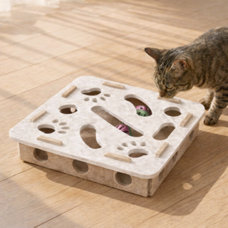 마이굿즈 고양이가 좋아하는 공놀이 스크래쳐 공굴리기 장난감 사냥 놀이 기구 세트, 1개, 아이보리