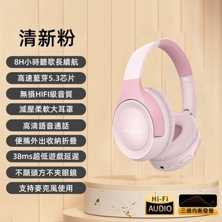 無線耳罩式藍芽耳機 立體重低音降噪 可折叠收納 超長續航 頭戴式電競耳機 全罩耳機, 可插麥克風/可插記憶卡/藍芽5.3【粉】,保固三個月