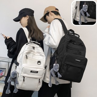 남녀공용 방수 대용량 데일리 백팩 + 개구리 키링 남자 여자 여행용 백팩 멀티포켓 학생백팩 학생 가방 모던 커플 가벼운 빅사이즈 백팩 캐주얼 노트북 배낭 책가방