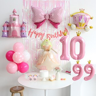 이벤트홀릭 공주 풍선 생일파티용품세트 핑크 성 캐슬 마차, 1개, 숫자풍선 10~99