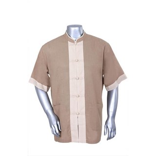 男士中式立領短袖襯衫，舒適透氣寬鬆版型簡約素色設計