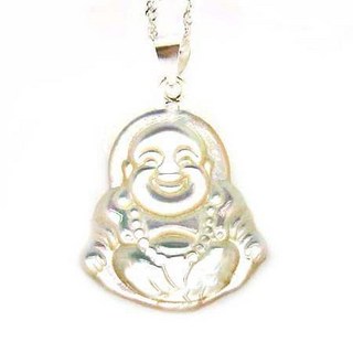 天然貝殼彌勒佛純銀項鍊，笑口常開好運到，純銀親膚低敏材質, 1個, 銀色