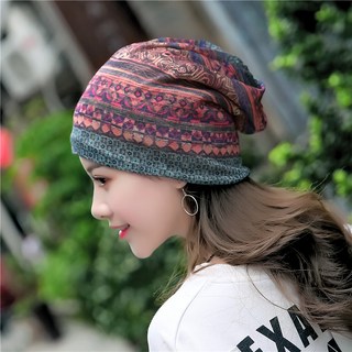 薄款綿紗月子帽 2用圍脖 民族風套頭帽 透氣舒適產後月子帽 時尚保暖圍脖