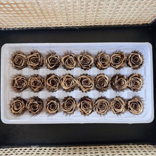 永生花玫瑰花頭 批發價 一盒 玫瑰整盒 花材 DIY乾燥花 擴香石 材料包 漸層玫瑰 玻璃罩, 金色/24朵一盒