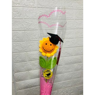 微笑向日葵畢業花束 單枝畢業禮物 幼兒園畢業禮物 畢業拍照道具, 1個, 單枝加opp紙包裝