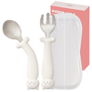 키도러블 휘어지는 3세대 자기주도 스텐 스푼포크, 1세트, 크림화이트