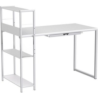 BuyJM低甲醛耐磨附抽屜雙向層架電腦桌/書桌/工作桌, 白色