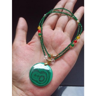 孔雀石 無事牌 圓牌 綠尖晶 項鍊
