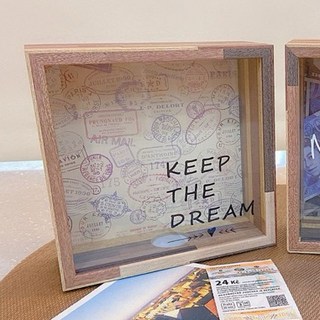 木質逐夢儲存箱 可居家擺飾 可存可取 存錢筒 儲存記憶, 1個, 背板海關印章+玻璃黑字FY1031,正常品