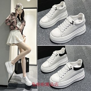 真皮厚底小白鞋女生矮個子增高鞋麥崑白鞋經典款8.5CM增高休閒鞋韓版增高鞋 平底鞋 休閒鞋復古真皮 日係ins 穿搭小白
