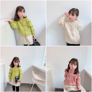 GL-kids 韓版男女童寶寶球球毛衣 兒童複古麻花針織衫 純色上衣