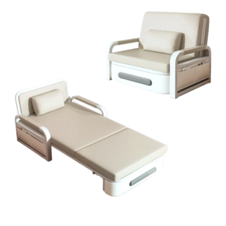 多功能摺疊沙發床，小戶型客廳適用，簡約現代風格，附贈舒適抱枕, 白色