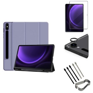 갤럭시탭S9 S9플러스 S9울트라 FE S펜수납 호환 북커버 케이스 강화유리 보호필름 케이스나라 S9+ ULTRA, 라벤더