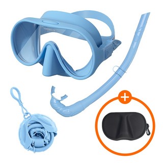 위베런 폴더블 스노쿨링 마스크 프리다이빙 장비 일안식 스노클링 어린이 성인 물안경 세트, 스카이블루