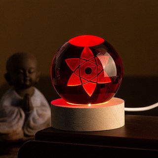 火影忍者 寫輪眼水晶球小夜燈，可發光擺件，送學生禮物, 1個, 佐助6cm球+圓底座