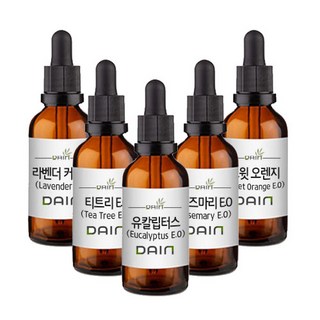 에센셜오일 5종(라벤더 e.o + 티트리 e.o + 유칼립터스 e.o + 로즈마리 e.o + 스윗오렌지 e.o), 10ml 5종 1세트, 1개
