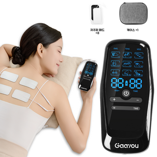 Gaayou 저주파 마사지기 전신 EMS 마사지 듀얼 채널 30단계 강도 9가지 모드 수납박스 전용 겔패드 패키지, 블랙