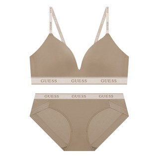 게스언더웨어 톤온톤 실버밴딩 노와이어 브라 팬티 세트 - 다크베이지