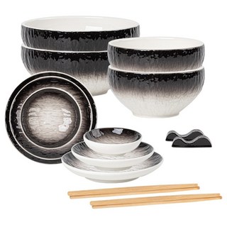 퀸나 스톤 느와르 도자기 그릇 홈세트 14P, 1세트, W_Black