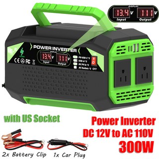 【逆變器】逆變器300W500W12V轉220V/110V歐美規巴西規雙插座4USB快充顯示屏, 1個, 臻萃係列|300W|12V轉110V|美