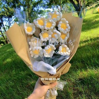 手工毛線針織花束 向日葵玫瑰花束 畢業禮物 教師節禮物 畢業季送禮, 1個, 小雛菊24-26朵含包裝教程