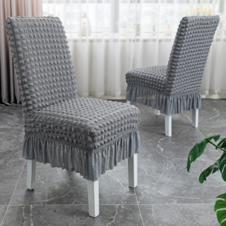 라멜리 식탁의자 커버 고급시어서커 프릴, 2개, 라이트 그레이