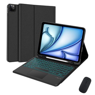 GATETOCN 적용 갤럭시 탭 백라이트 터치패드 한국어 블루투스 키보드 케이스 +마우스, 블랙, 1개