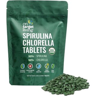 온 타겟 리빙 유기농 스피루리나 클로렐라 USDA 1000정 250G 8.8온스 비건 면역 체계 부스팅 알칼라이징 영양소 밀도 단백질, Spirulina Chlorella (1000 tabl, 1개