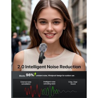 2025년 신형 미니 마이크 iPhone용 LED 디스플레이 블루투스 무선 라발리에 HD 노이즈 캔슬링 포터블 라펠 영상 녹화 팟캐스트 브이로그 콘텐츠 제작자 인터뷰용 USA, For USB-C Port & Lightning Por, Black