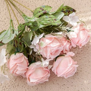 有感選物 仿真花歐式玫瑰花花束 六頭玫瑰 畢業花束 情人節 母親節 生日禮物 捧花 居家裝飾, 1個, 六頭玫瑰-粉色