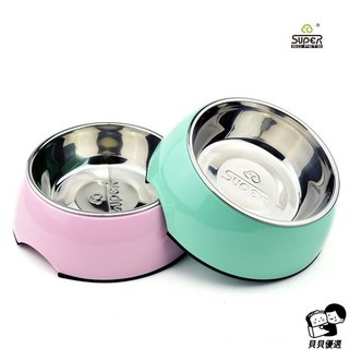 貝貝 Super休普不鏽鋼寵物碗 狗狗食盆 樹脂貓碗 雙大號層碗防滑寵物碗, 1個, S,白色
