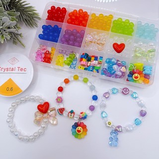 호호홈(HOHOHOME) 여름팔찌 비즈 팔찌부속 파츠 소원 매듭 우정팔찌 만들기 답례품 생일선물, 레인보우 비즈15칸DIY, 1개