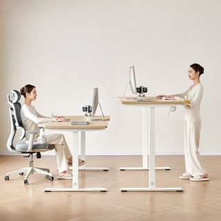 아우스 GE06 3-STEP 고강도 스퀘어 듀얼 모터 25mm상판 800폭 전동 모션데스크, 내추럴 상판+화이트 프레임