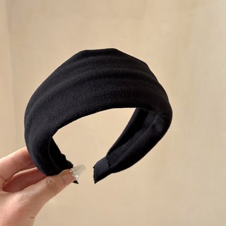 復古寬邊短絨髮箍女秋冬壓發洗臉頭箍高顱頂新款防滑髮卡頭飾, 1個, 黑色:黑色