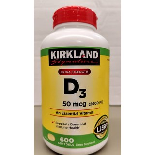 Kirkland Signature 維生素D3 軟膠囊 600粒，增強免疫力，維持骨骼健康, 600個, 1顆