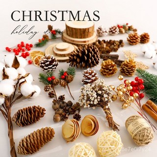 皓暉燈飾 聖誕場景布置天然鬆果原木植物幹 氣氛裝扮 道具幹花 聖誕裝飾 聖誕鬆果 聖誕樹裝飾品, 金色松果4-5cm6個,配件, 1個