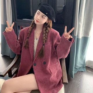 燈芯絨西裝外套 玫粉色 女春秋新款設計感休閒高級西服